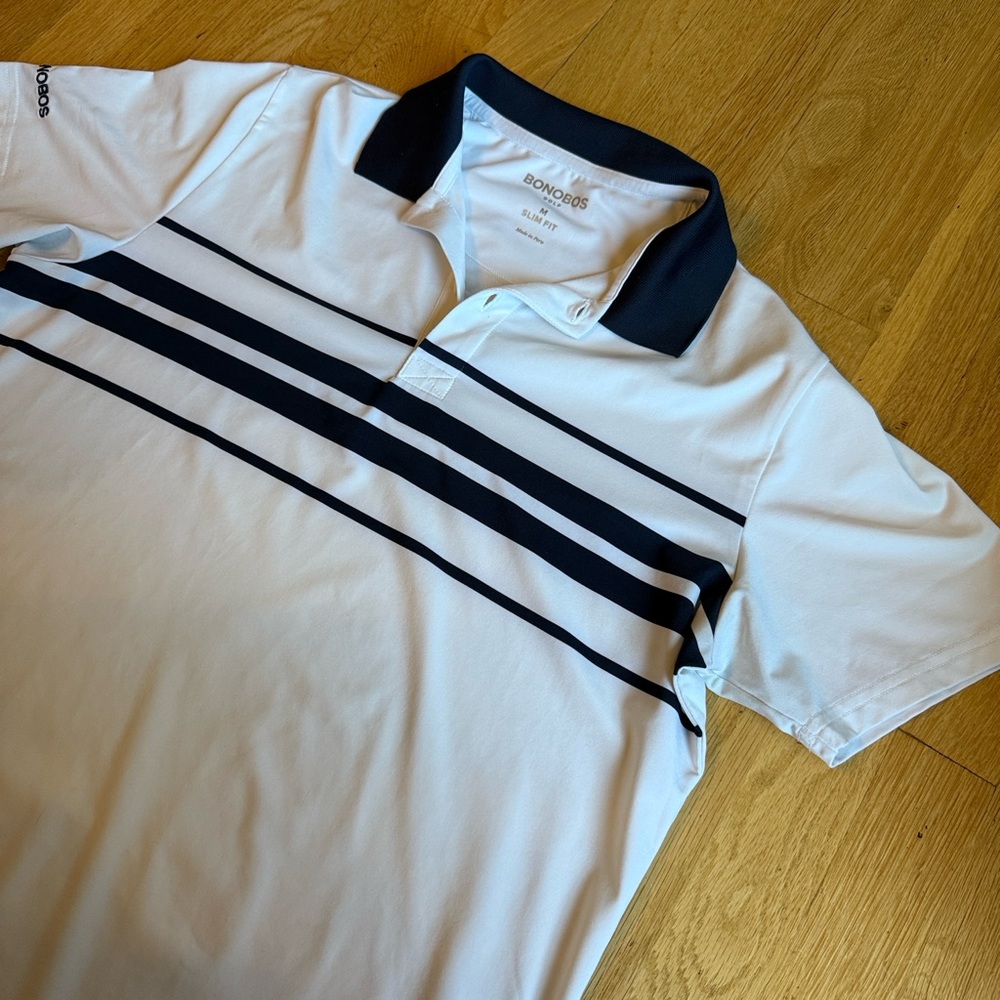Bonobos White Polo Shirt with Navy Stripes